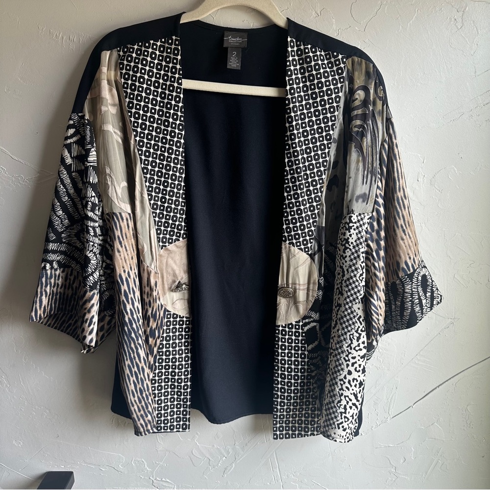 Travelers by Chicos‎ Open Front Lightweight Burnout Satin Cardigan Size 12